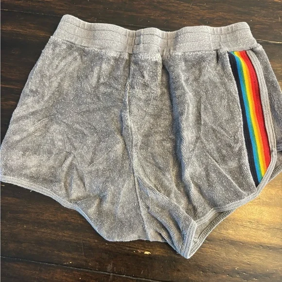 Aviator Nation Terry Gray Kids Shorts with Rainbow Side Stripe- size 14 - Picture 3 of 4